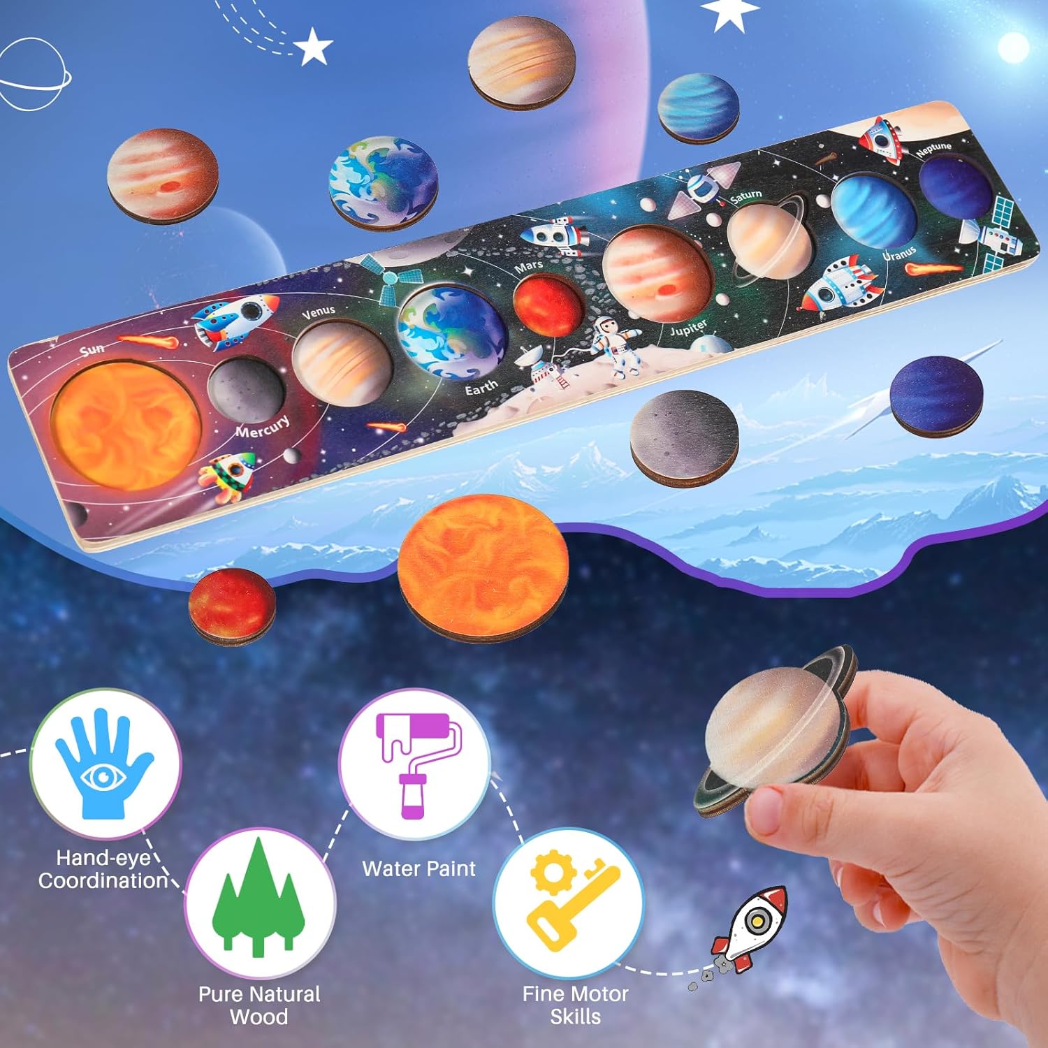 Children Wooden Space Planet P - đánh giá và giá Montessori Shelf Toy